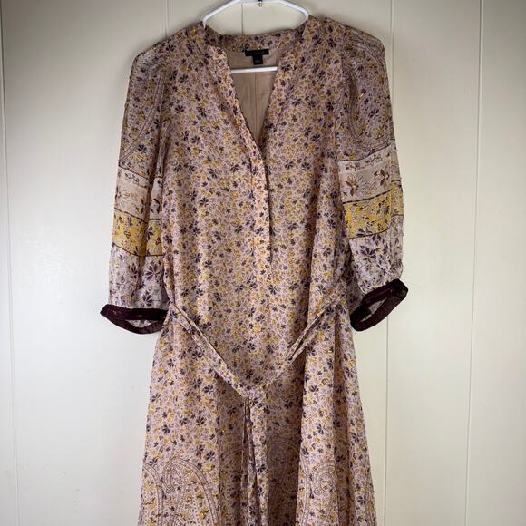ANN TAYLOR Sz Large Women’s Gold details Sleeve Midi Dress - Picture 3 of 13